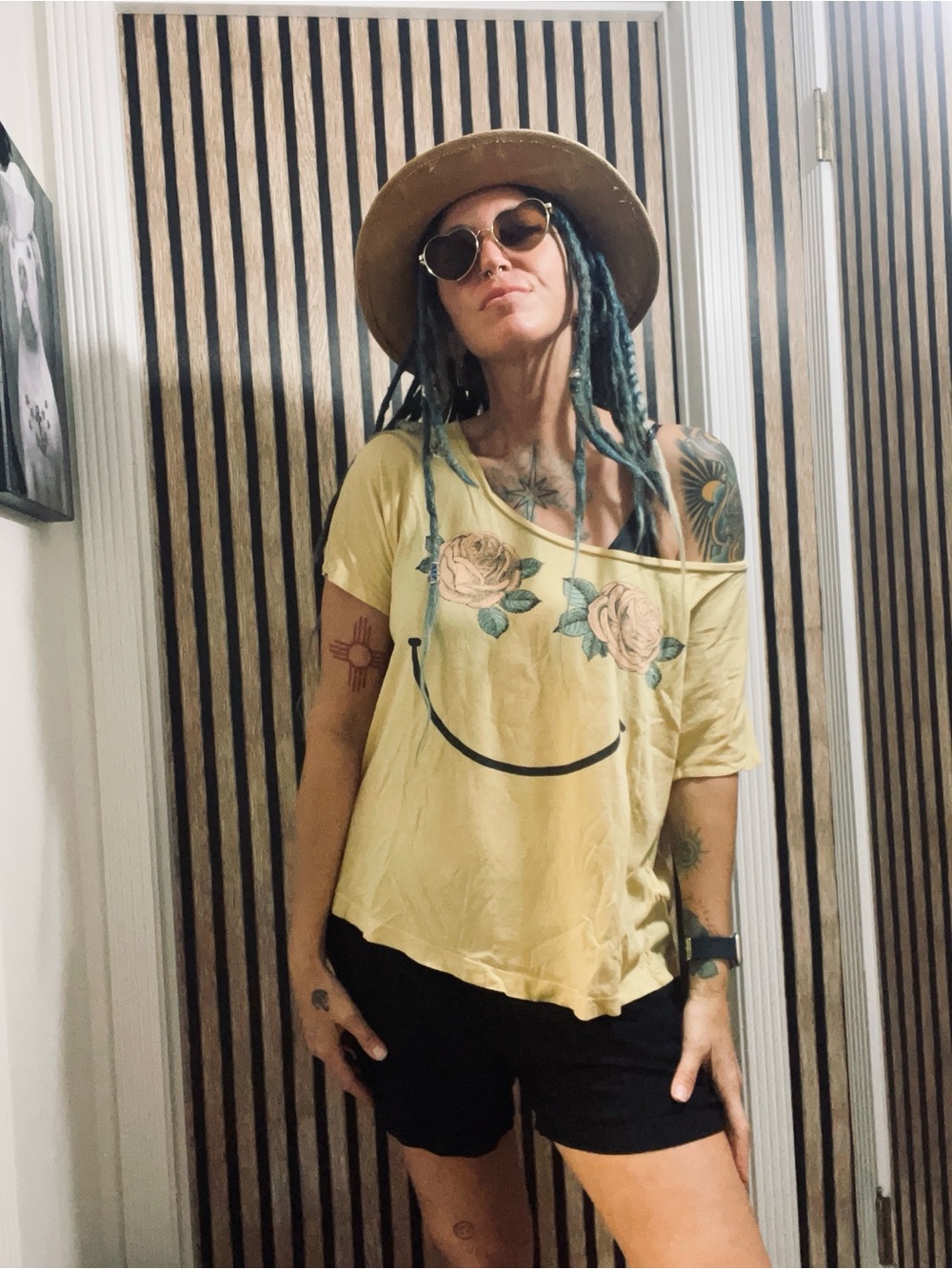 Wildfox Yellow Floral Smile Off-Shoulder Tee